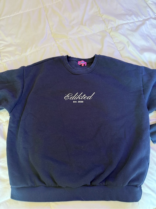 Edikted Tops - Edikted Navy Pullover with White Script Logo